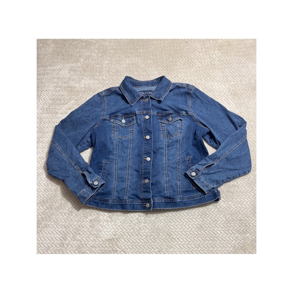 Maurices Womens XXL Medium Wash Denim Trucker Jacket Stretch Blue Jean Coat